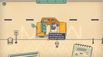Screenshot from Is This Seat Taken? video game of character getting into a taxi