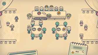 Screenshot from Is This Seat Taken? video game of characters in a dining room setting