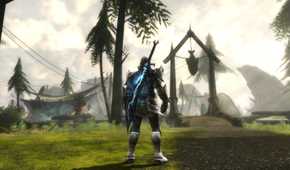 Screenshot from Kingdoms of Amalur: Re-Reckoning video game of character in fantasy world standing in green forest area.