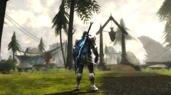Screenshot from Kingdoms of Amalur: Re-Reckoning video game of character in fantasy world standing in green forest area.
