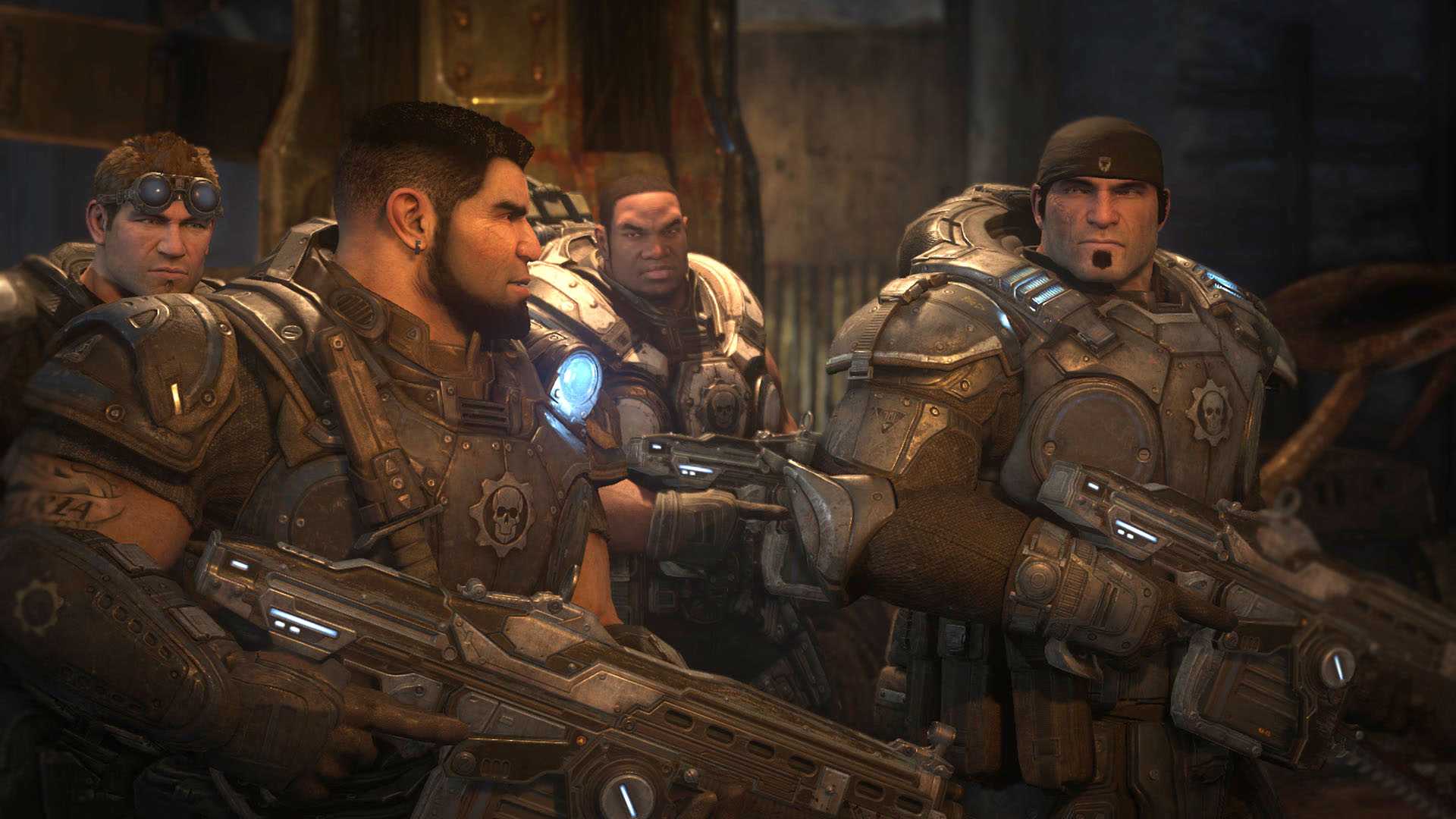 A screenshot of the Delta squad in Gears of War