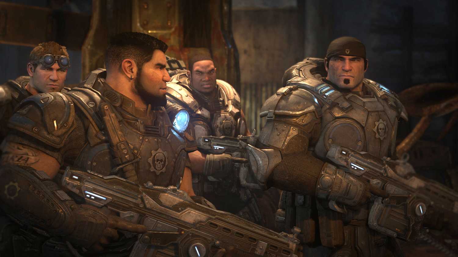 A screenshot of the Delta squad in Gears of War