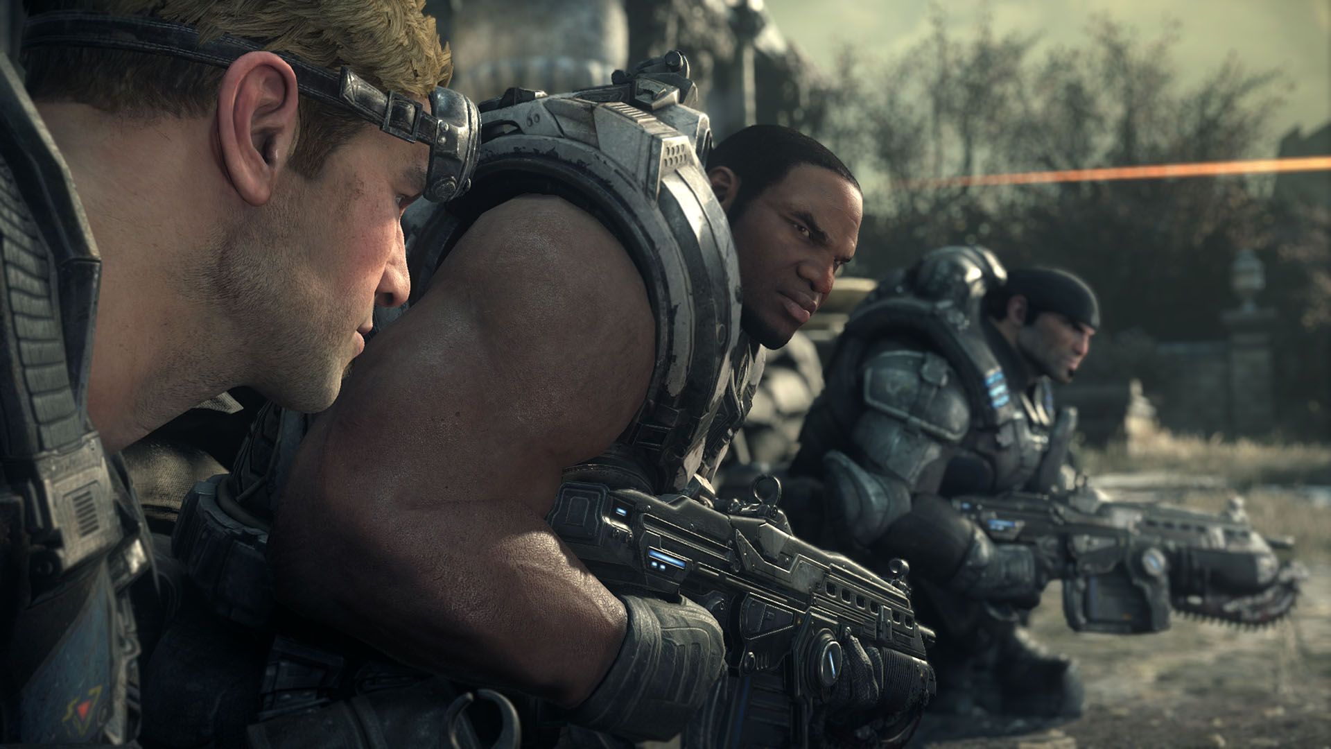 A screenshot of the Delta squad conversing Gears of War