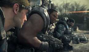 A screenshot of the Delta squad conversing Gears of War