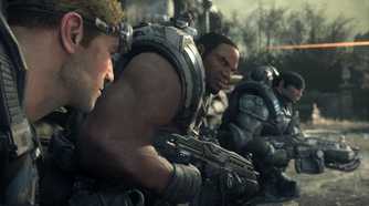 A screenshot of the Delta squad conversing Gears of War