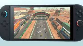 Mario Kart 9 on Nintendo Switch 2 zoomed out track start view