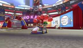 Mario Kart 8 Mario holding shell with balloons on kart