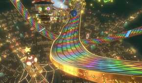 Mario Kart 8 Rainbow Road map distant shot