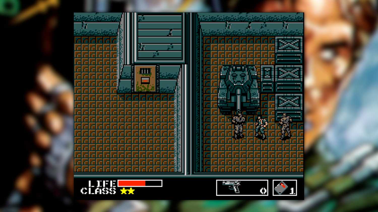 Metal Gear screenshot of sneaking through a level near a tank