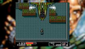 Metal Gear screenshot, Snake sneaking through a plane hangar as a helicopter takes off