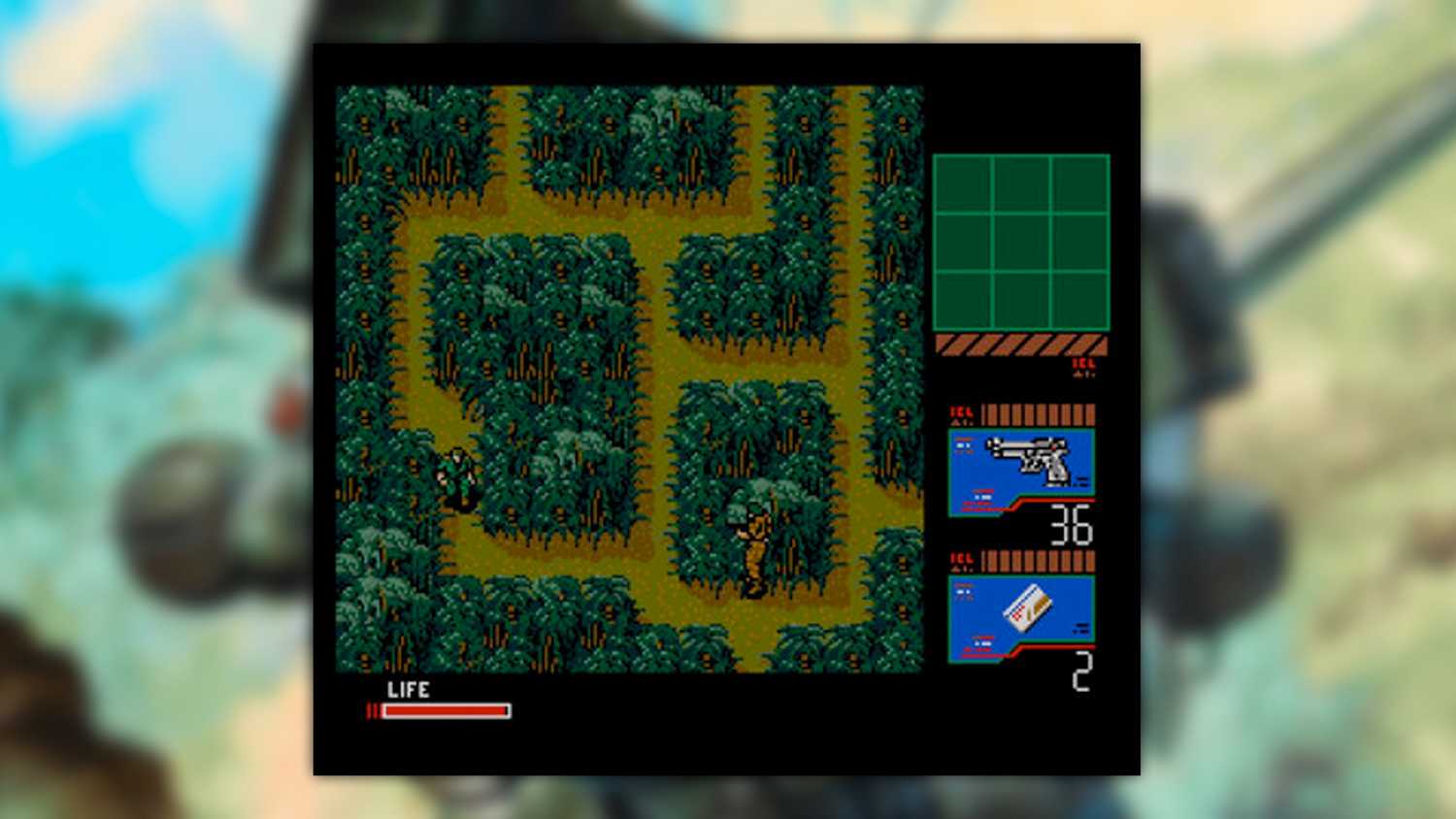 Metal Gear 2 screenshot of Snake sneaking through a forest