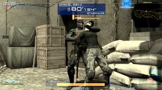Metal Gear Arcade screenshot of Snake holding someone hostage