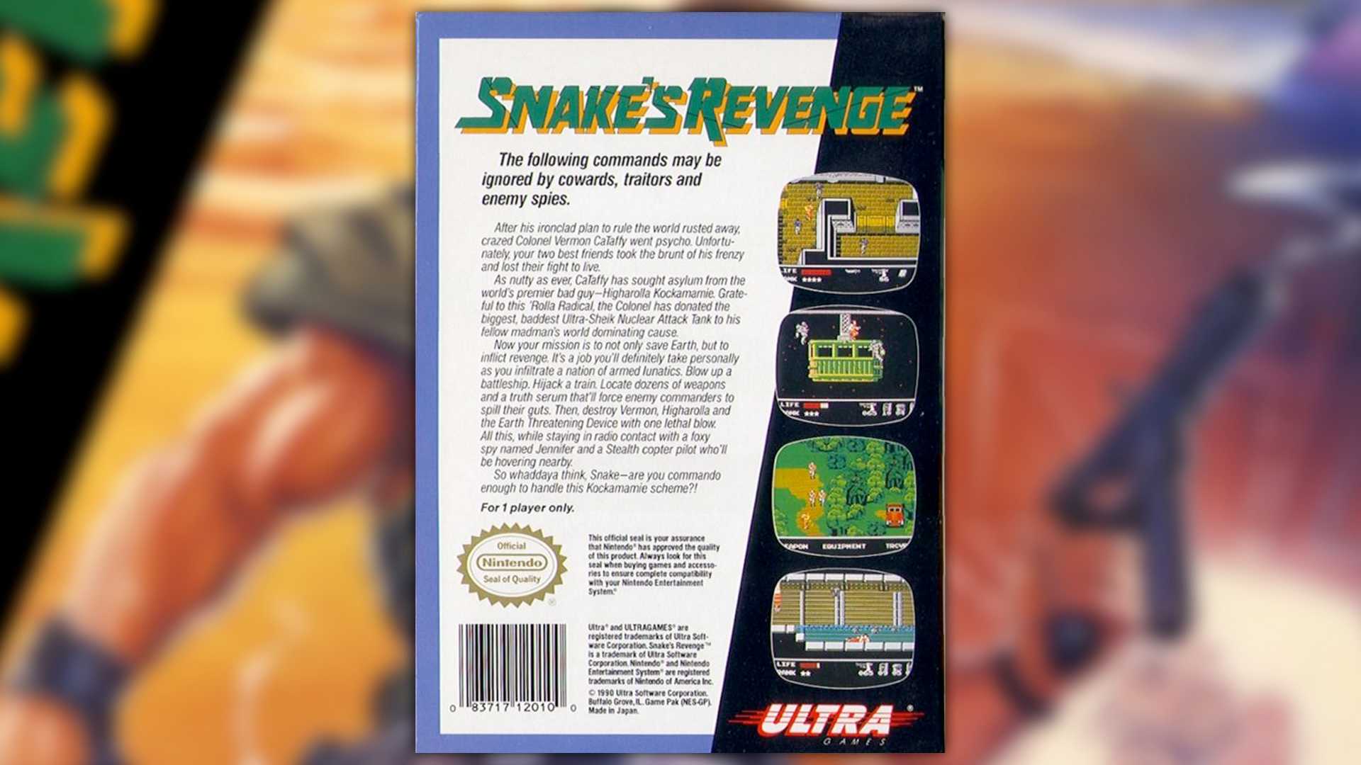 Metal Gear Snake's Revenge screenshot of the back of the box of the game