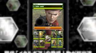 Metal Gear Solid Social Ops screenshot of Ocelot pointing a gun with cards overlayed before the boss fight
