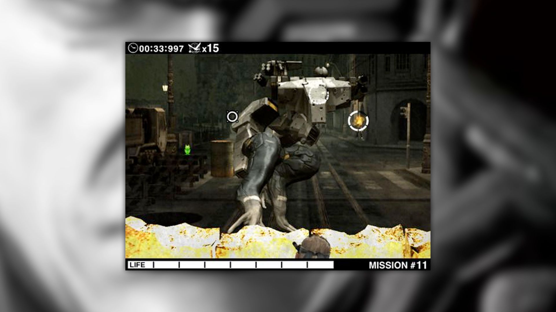 Metal Gear Solid Touch screenshot of Snake shooting at a Gecko