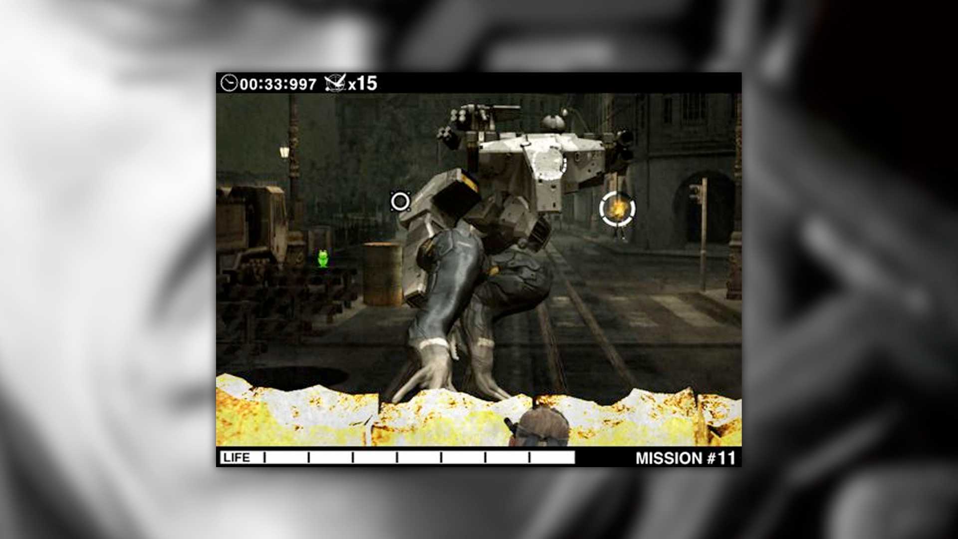 Metal Gear Solid Touch screenshot of Snake shooting at a Gecko