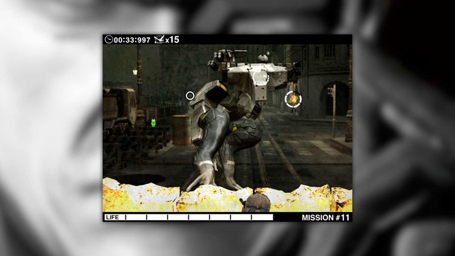 Metal Gear Solid Touch screenshot of Snake shooting at a Gecko