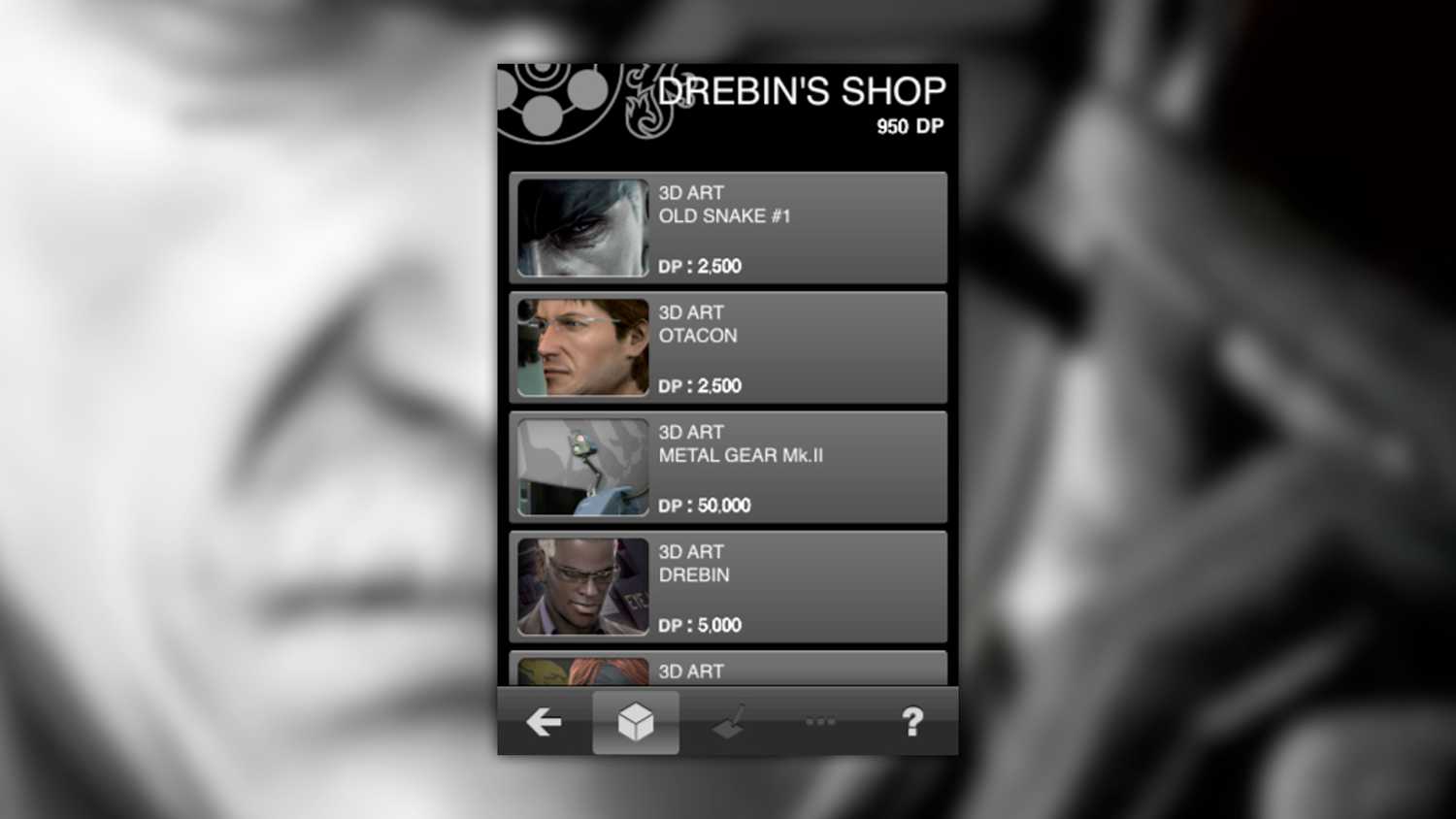Metal Gear Solid Touch screenshot of the Drebin shop