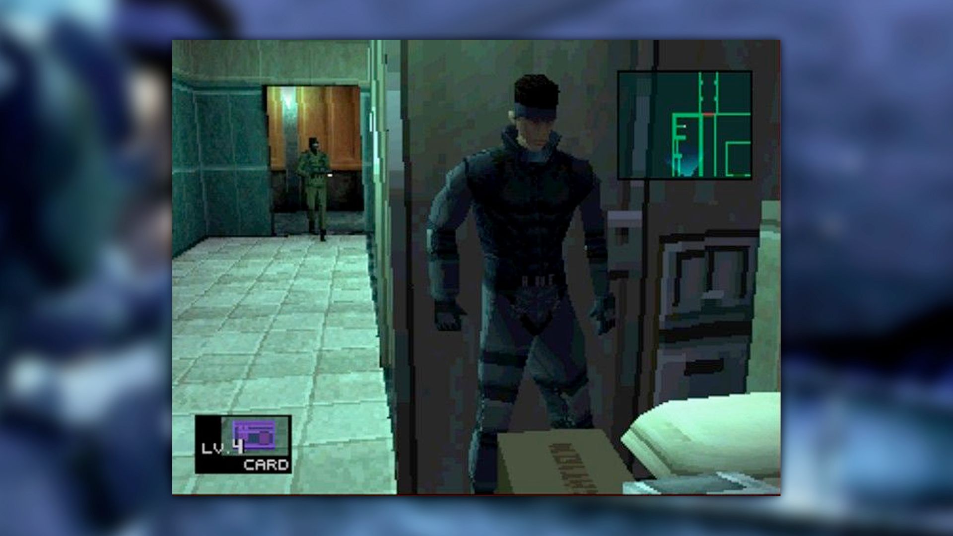 Metal Gear Solid 1 screenshot, Snake is hiding in the toilets as a guard walks in