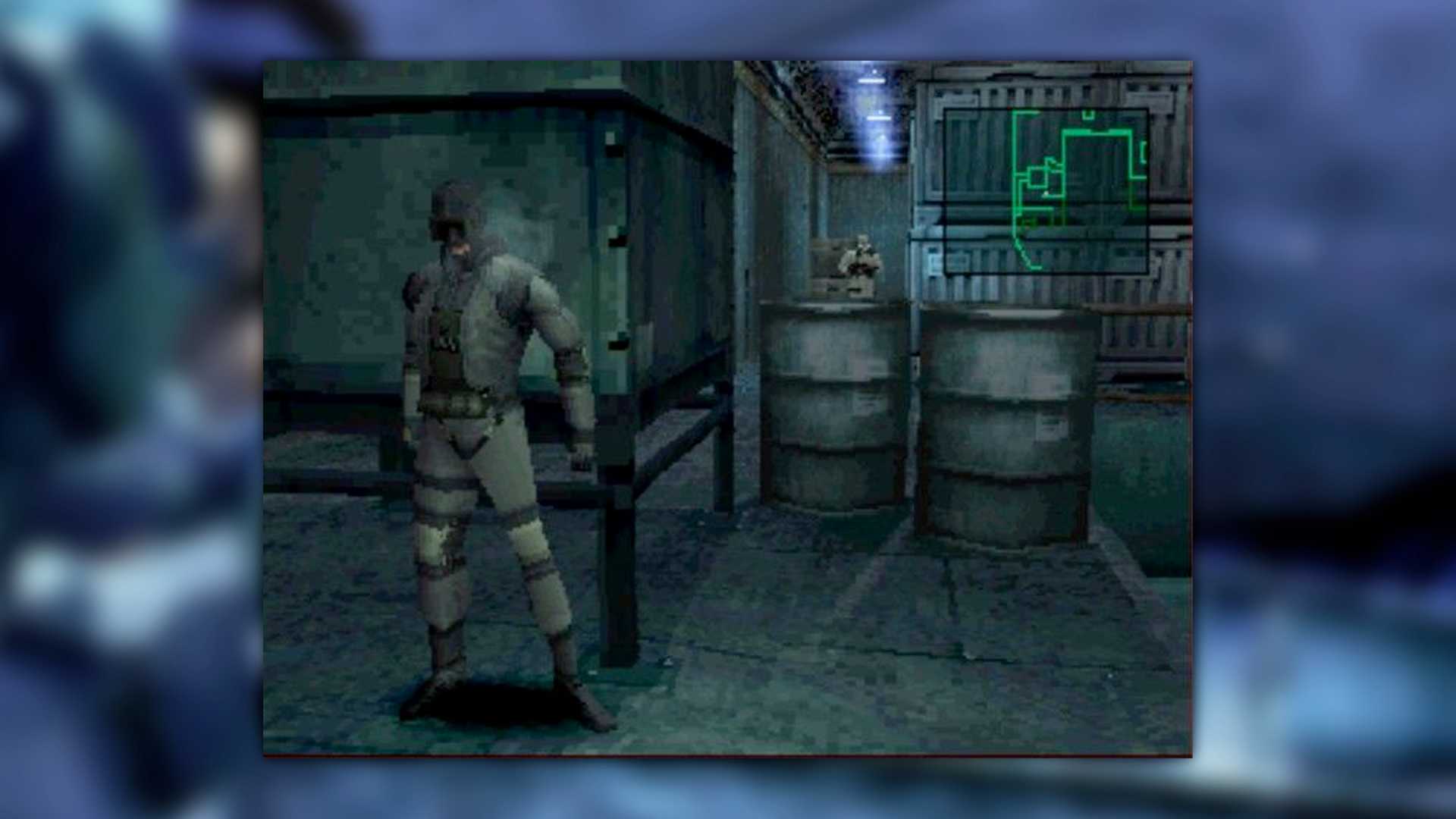 Metal Gear Solid 1 screenshot, Snake hiding in his swimsuit