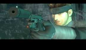 MGS2 screenshot, Solid Snake pointing gun at the screen