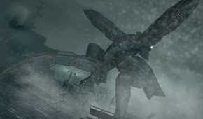 MGS2 screenshot, Metal Gear Ray bursting from the water
