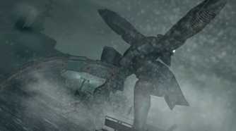 MGS2 screenshot, Metal Gear Ray bursting from the water
