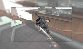 MGS2 skateboarding mini game, Snake flipping about on a skateboard