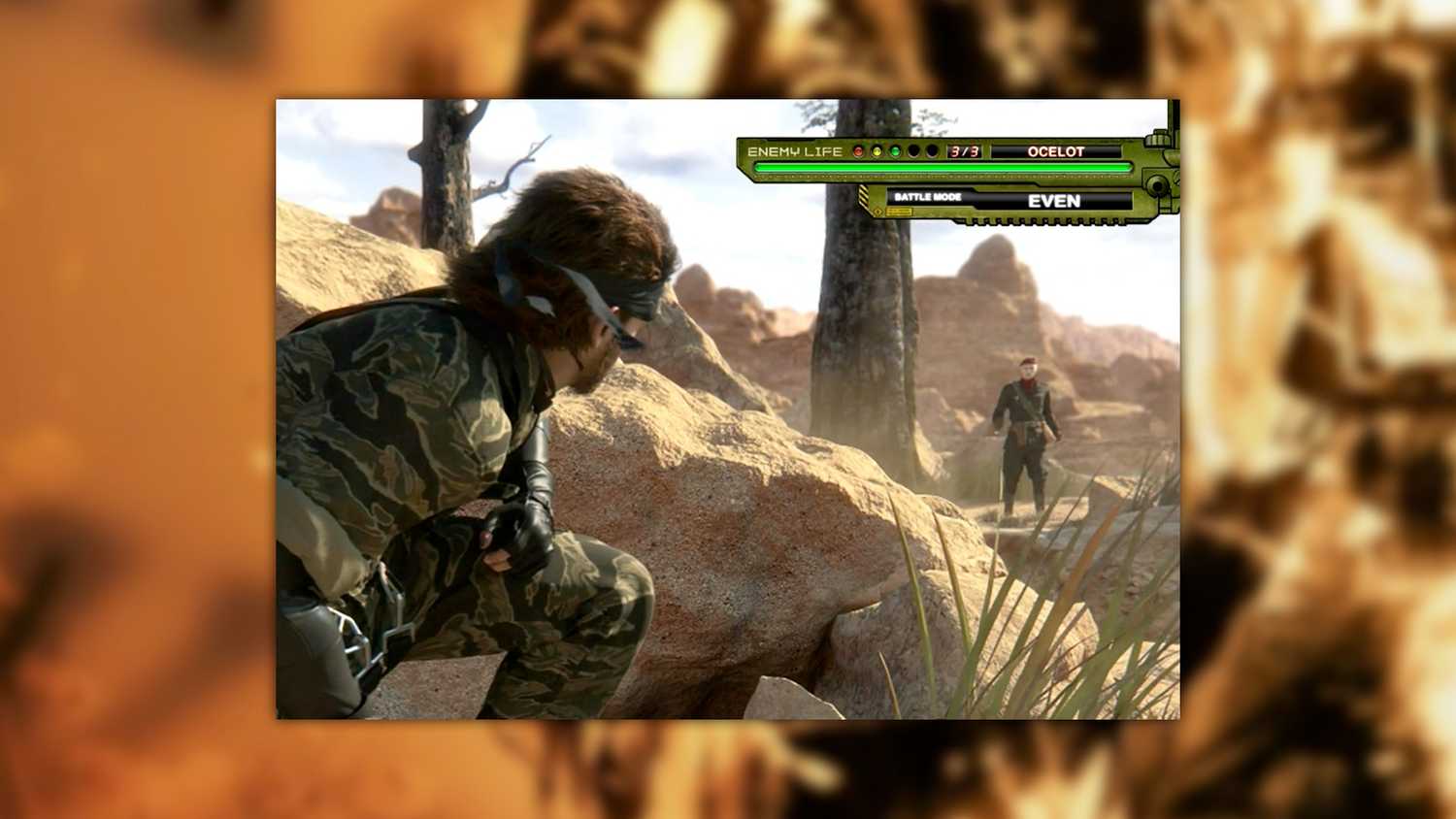 MGS3 Pachinko screenshot of Snake fighting Ocelot with a health bar up the top