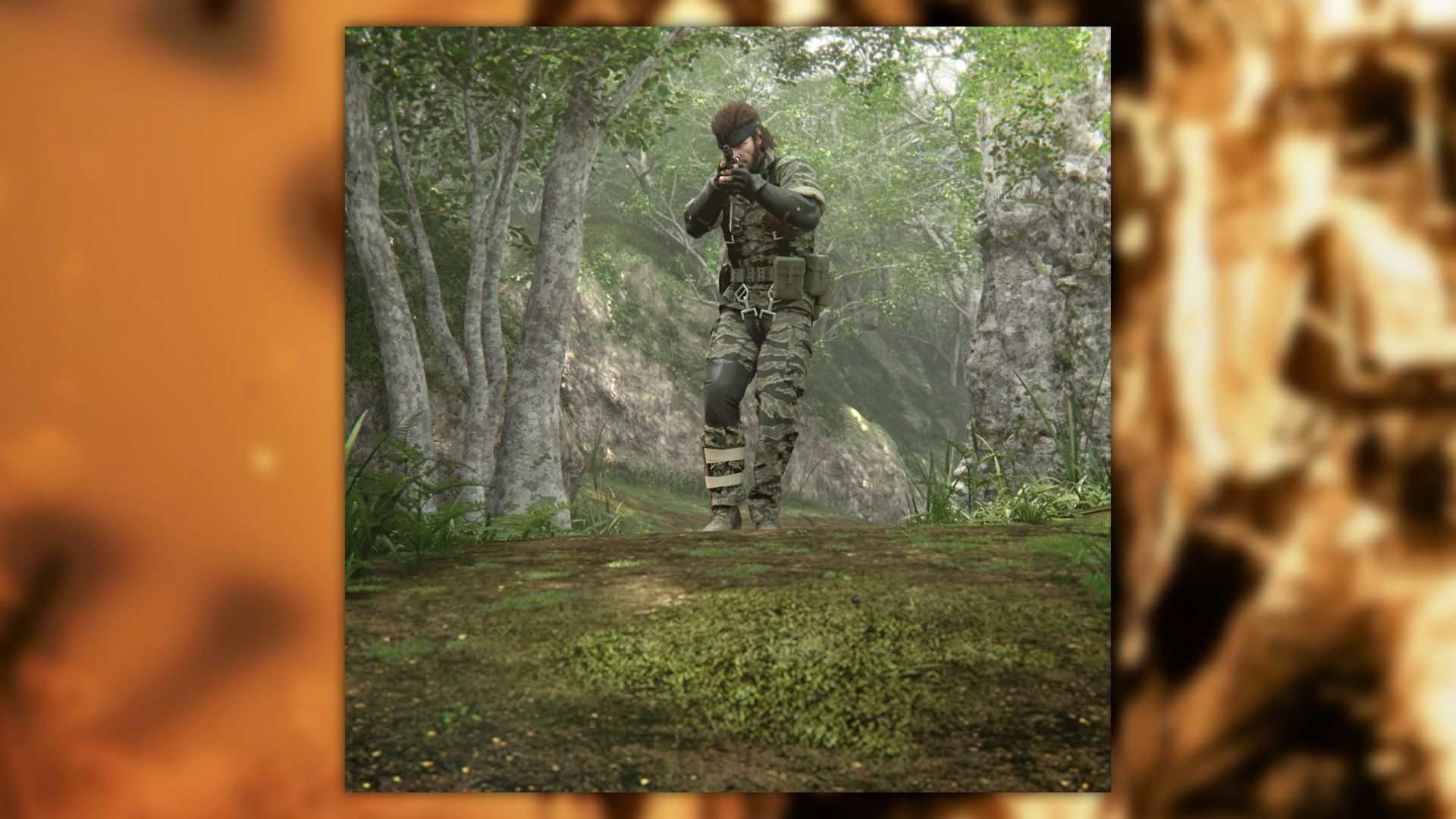 MGS3 Pachinko screenshot of Snake walking through the forest