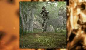 MGS3 Pachinko screenshot of Snake walking through the forest