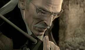 Metal Gear Solid 4 screenshot, close up shot of Ocelot on a walkie talkie