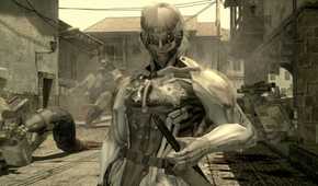Metal Gear Solid 4 screenshot, Raiden standing with his sword sheathed