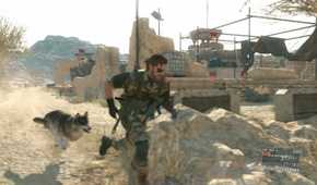 MGSV The Phantom Pain screenshot, Snake and D-Dog running across the area