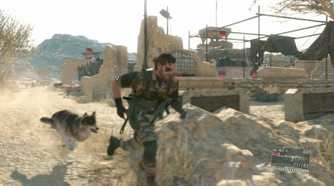 MGSV The Phantom Pain screenshot, Snake and D-Dog running across the area