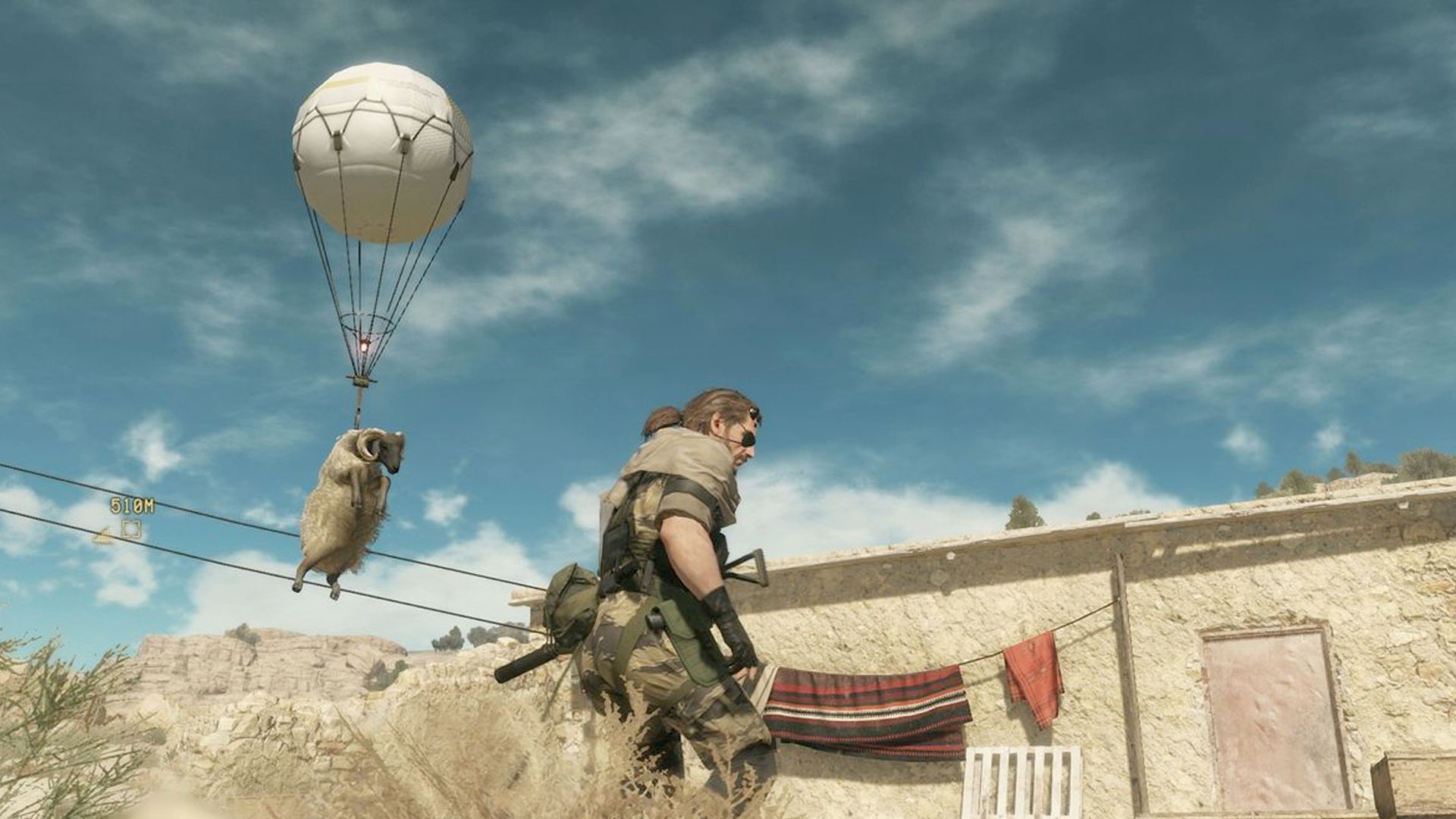 MGSV The Phantom Pain screenshot, Snake kidnapping a sheep by fulton recovery