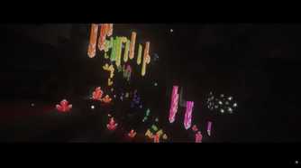 Screenshot of Minecraft video game with Fear Nightfall: Remains of Chaos mod installed of bright diamonds hanging from ceiling and coming out of the ground.