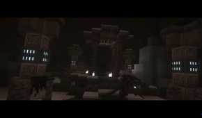 Screenshot of Minecraft with Fear Nightfall: Remains of Chaos mod installed of dark creature walking through underground interior
