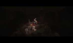 Screenshot from Minecraft video game with Fear Nightfall: Remains of Chaos mod installed of skeletons lit by small fire