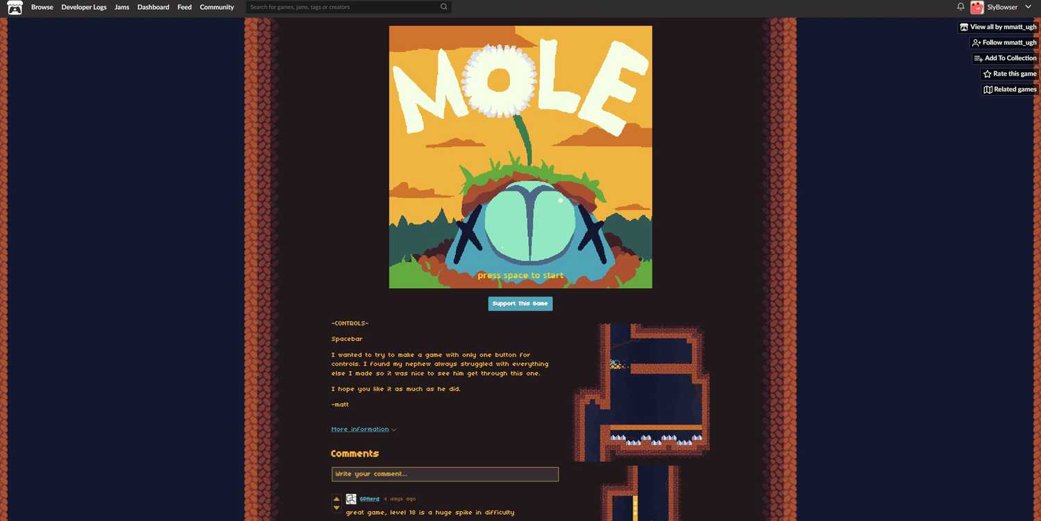 Screenshot from video game Mole being played in web browser.
