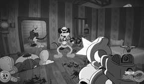 Screenshot from Mouse PI For Hire video game of 1930s-style animated characters in gunfight.