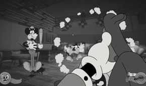 Screenshot from Mouse PI For Hire video game of 1930s-style animated characters in gunfight