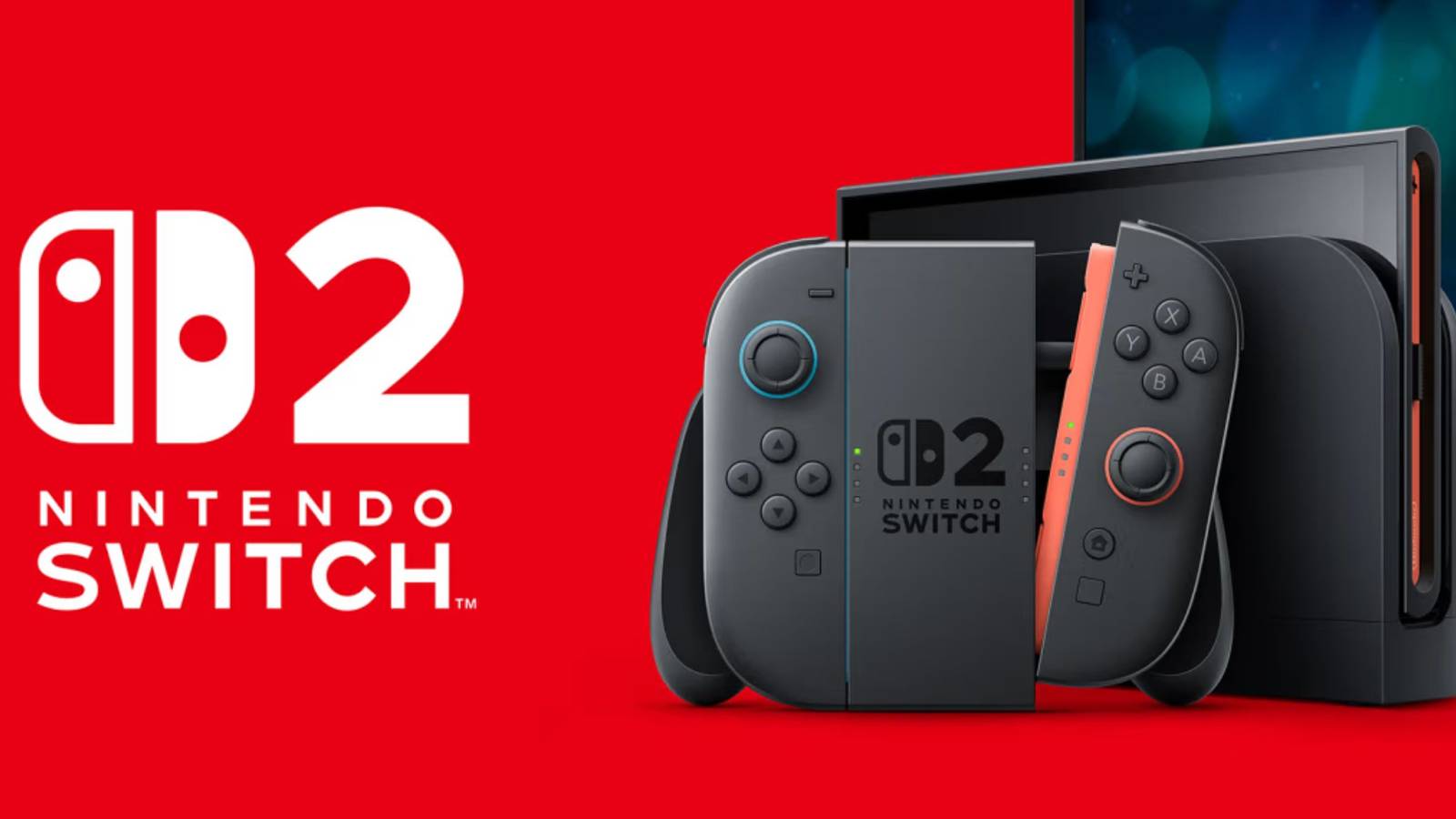 Nintendo Switch 2 console and joycon dock near logo