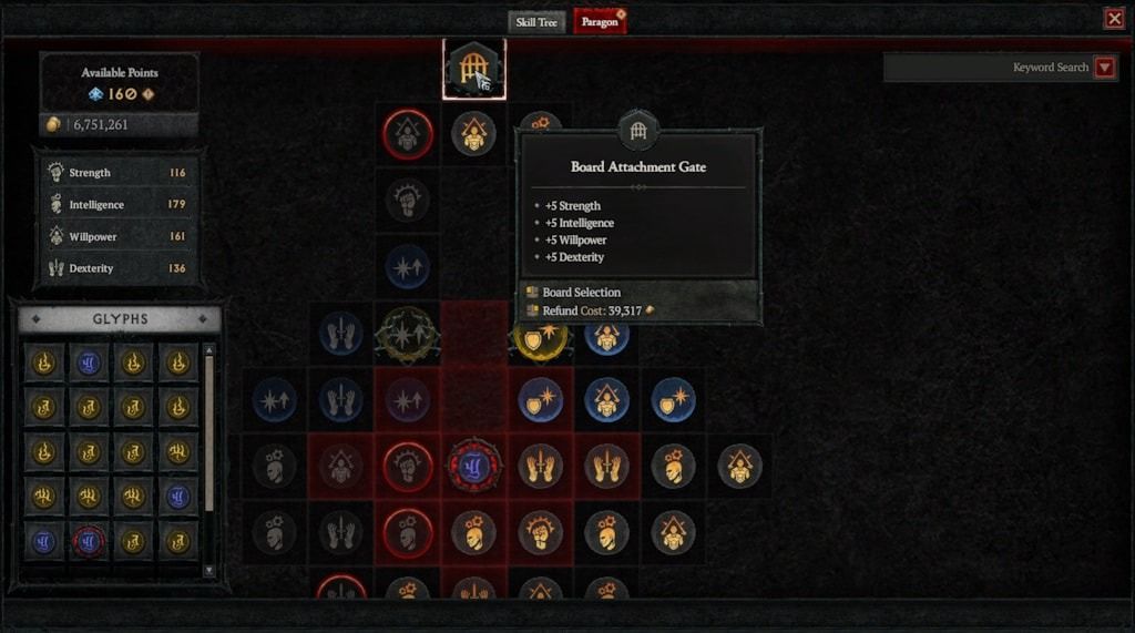 Screenshot of a Paragon Board in Diablo 4