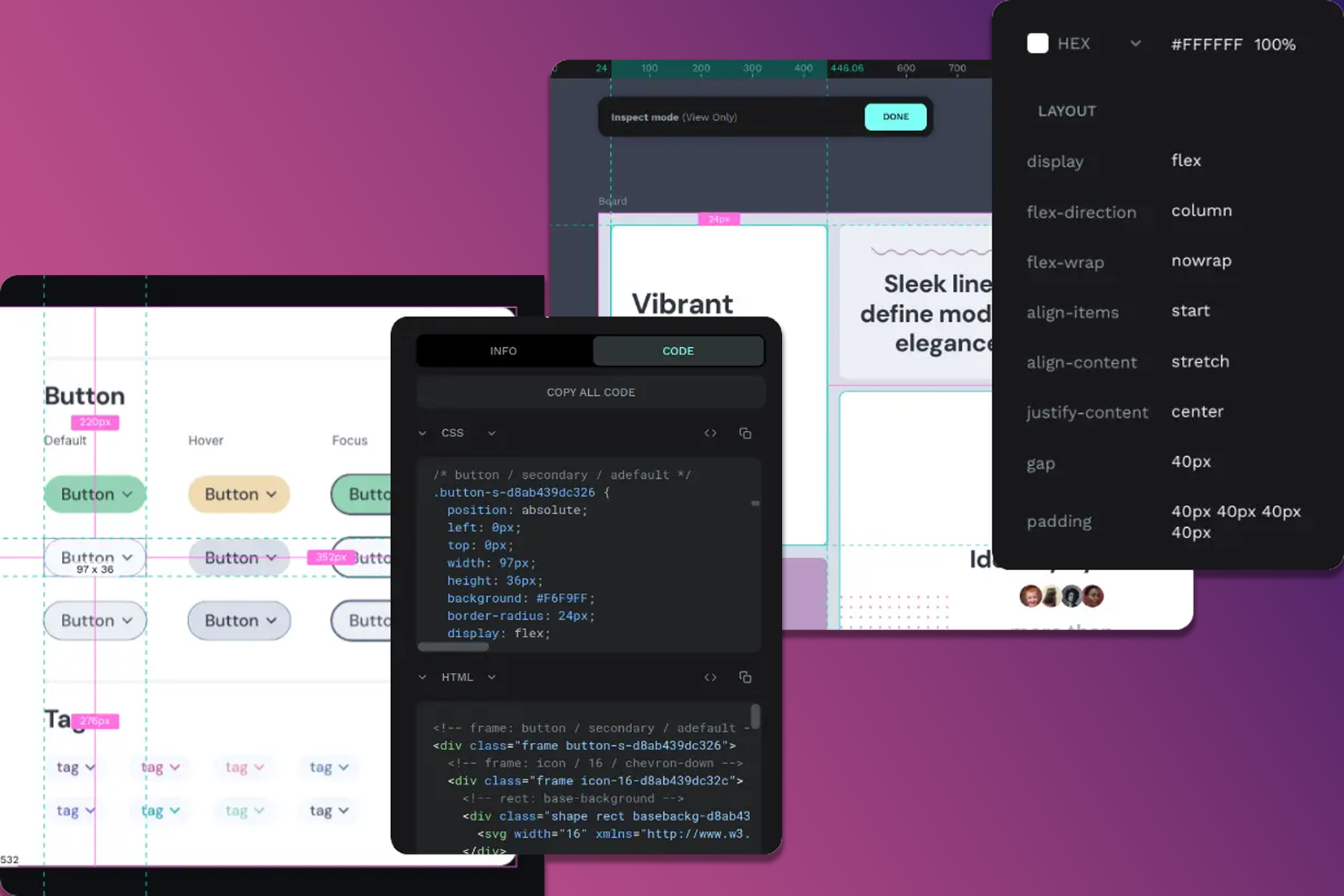 Penpot designs with automated HTML and CSS codes attached