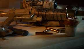 Concord gun on table with bullets