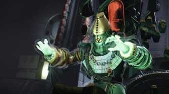 Destiny 2 Warlock in green holding up hands