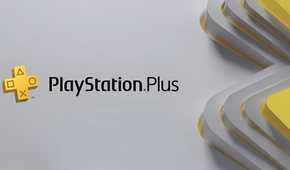 The official PlayStation Plus logo on a grey background