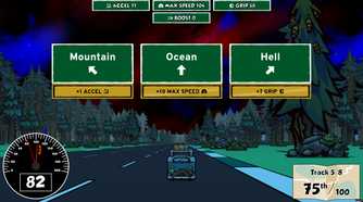 Screenshot from Reality Drift video game of microbus driving in forest setting with road signs above.