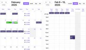 Full Calendar in split view